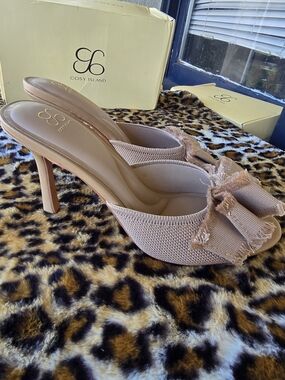Cozy Island Women's Blush Nude Bow Open Toe Heels Size 7.5